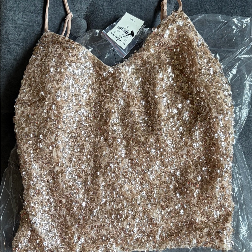 NWT Express Champagne Sequin Crop Tank